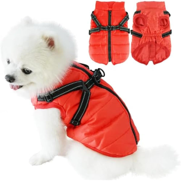 EASTLION Dog Coat with D-ring,Puppy Dog Waterproof Coats Clothes,Doggy Warm Jacket Vest Apparel for Small Pets Dogs Cats,Red,Size S