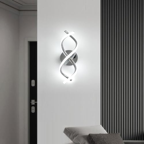 EIDISUNY Wall Lamp LED Silver Modern Elegant Spiral Indoor LED Wall Lights for Bedside Bedroom Living Room Hallway Bathroom Kitchen Stairs Wall Lighting Fixture - Chrome 24W 6000K Cool White Light