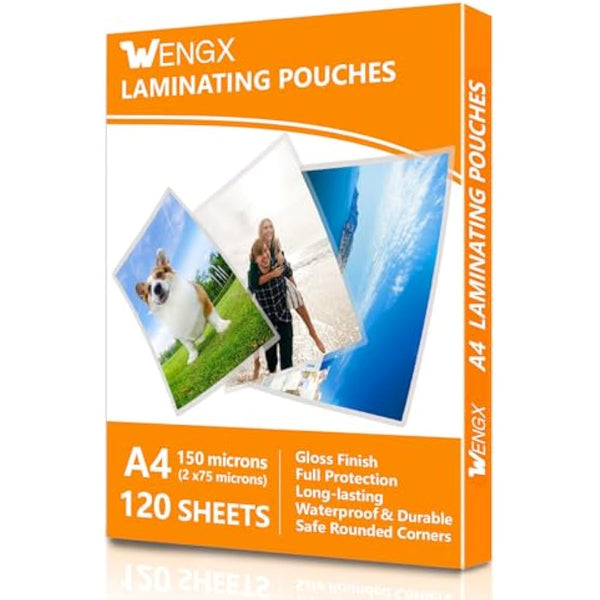 120 Sheets A4 Laminating Pouches,Gloss Finish,Rounded Corners, Clear,150 Micron (2 x 75 Micron) Laminator Pouches Glossy Laminate Pouch-Flexible Rigidity for Everyday Use