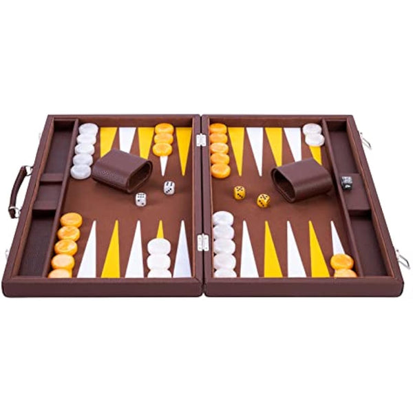 Engelhart - 250525 - Luxury 18" backgammon set inlaid velvet - leatherette exterior - pearly dice and token