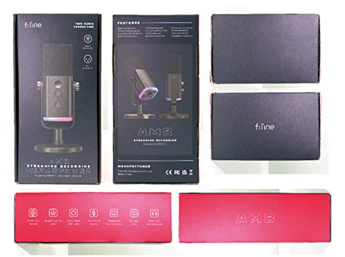 FIFINE XLR/USB Gaming Microphone, Studio Dynamic Streaming Mic, Computer Desktop Stand Microphone for Podcast, VoiceOver, Recording, with RGB, Mute, Monitoring Headphone Jack, Gain Knob, Black-AM8