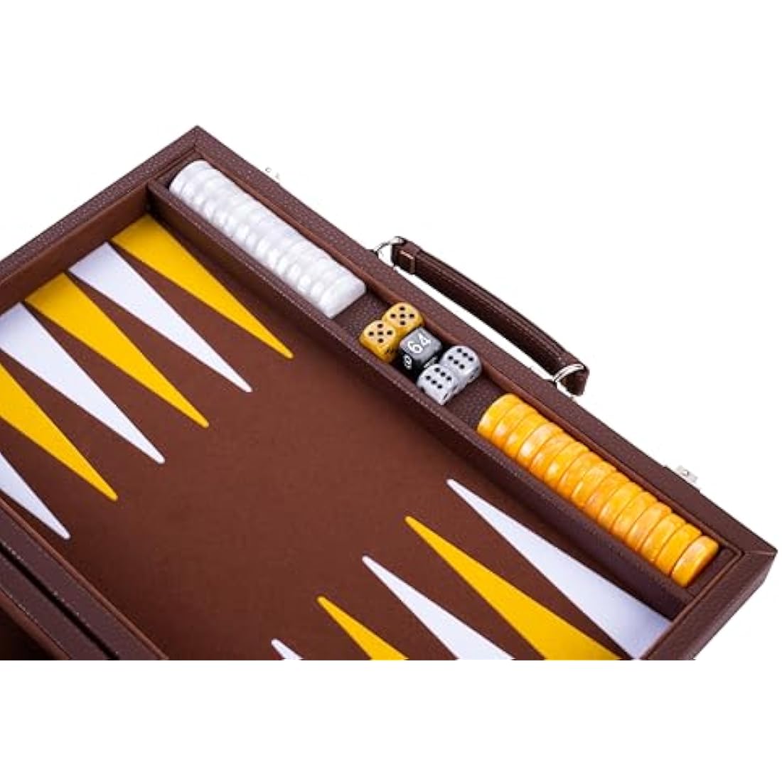 Engelhart - 250520 - Luxury Backgammon Set 15" - faux leather exterior, interior special felt inlay - pearly dice and token - 2 tumblers