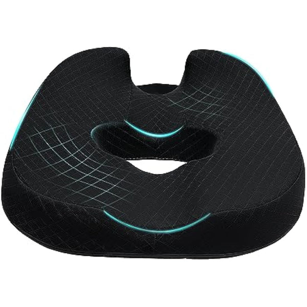 Donut Pillow Chair Seat Cushion, Memory Foam Firm Coccyx Pad Donut Cushion for Long Sitting, Office Chair, Gaming Chair and Car Seat Cushion - Black 17.5*18.5*5.5 in