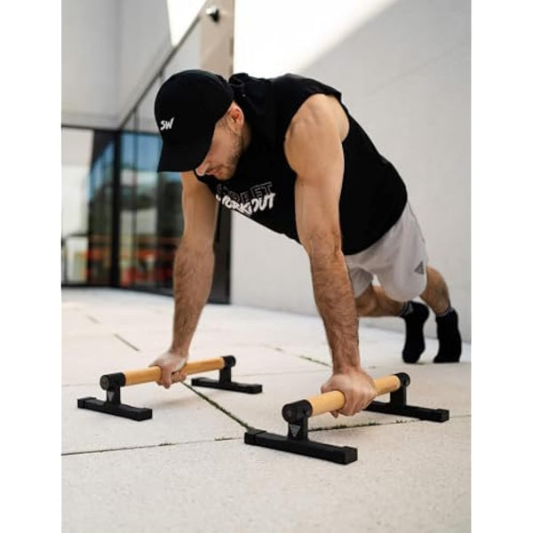 GORNATION Parallettes, Calisthenics Push-Up Bars for Handstands & Strength Training, Parallel Bars for Home & Outdoor Training, Fitness Equipment with Secure Grip, Non-Slip Feet, Wooden Handles