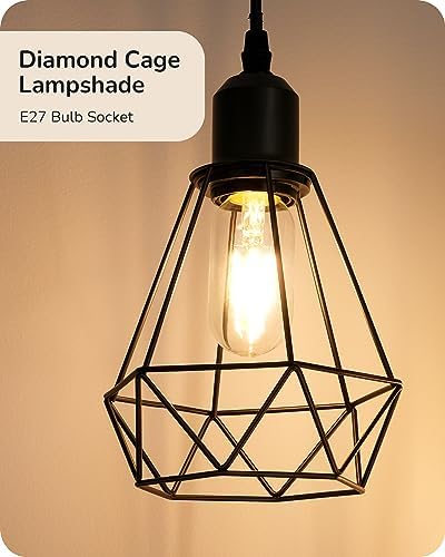 EDISHINE Industrial Floor Lamp with 3 LED Bulbs, Diamond Cage Lampshade, Dimmable Standing Lamp for Living Room, Bedroom, Office, E27 Sockets