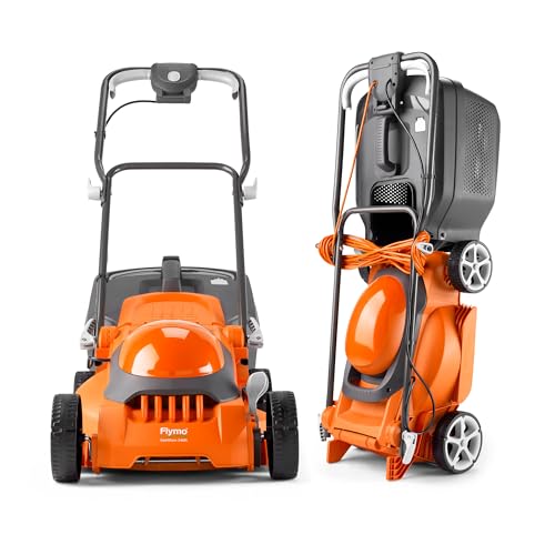 Flymo EasiStore 380R Electric Rotary Lawn Mower - 38 cm Cutting Width, 45 Litre Grass Box, Close Edge Cutting, Rear Roller, Central Height Adjust, Space Saving Storage Features