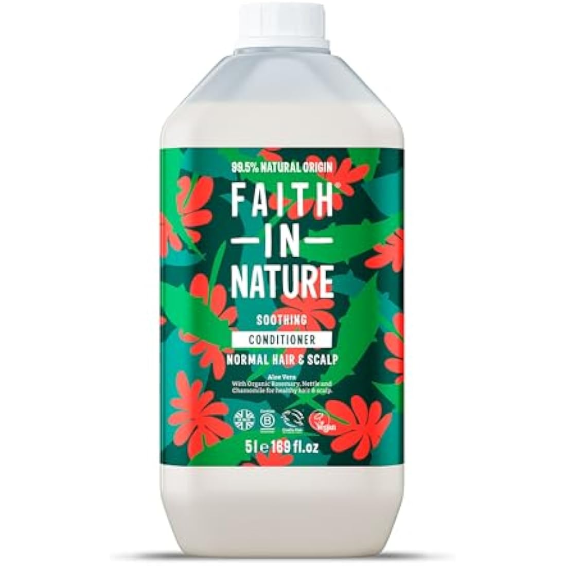 Faith In Nature Organic Aloe Vera Conditioner, Soothing for Normal Hair & Scalp, Vegan & Cruelty Free, No SLS, Silicones or Parabens, 5L Refill Pack