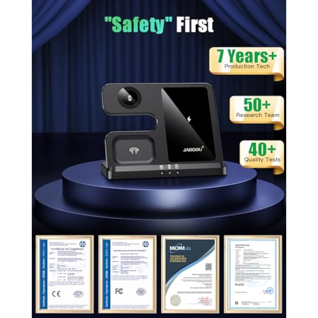 JARGOU Wireless Charger for iPhone/Apple Watch/AirPods, 3 in 1 Wireless Charging Station for iPhone 16 15 14 13 12 11 Pro Max, iWatch Charger for iWatch 10/9/Ultra/SE/8/7/6/5/4/3/AirPods Pro 4 3 2