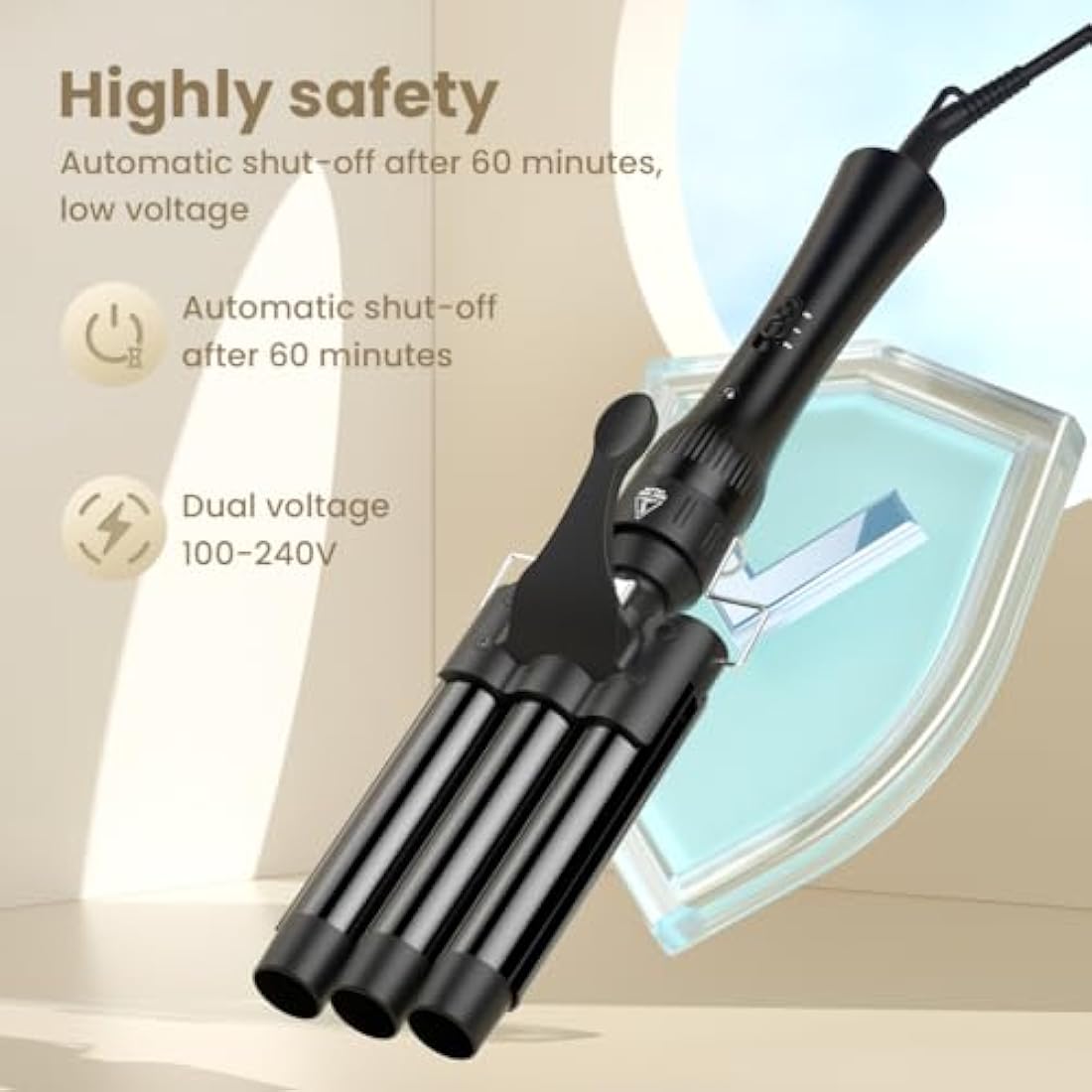 Hair Waver Curling Wand Iron Tong, Chopstick, 5 in 1 Hair Curler for Long Hair 10mm-32mm with 2 Crocodile Clips 1 Anti-Scald Silicone Gloves, PTC Ceramic Triple Barrels LCD 180°C & 210°C