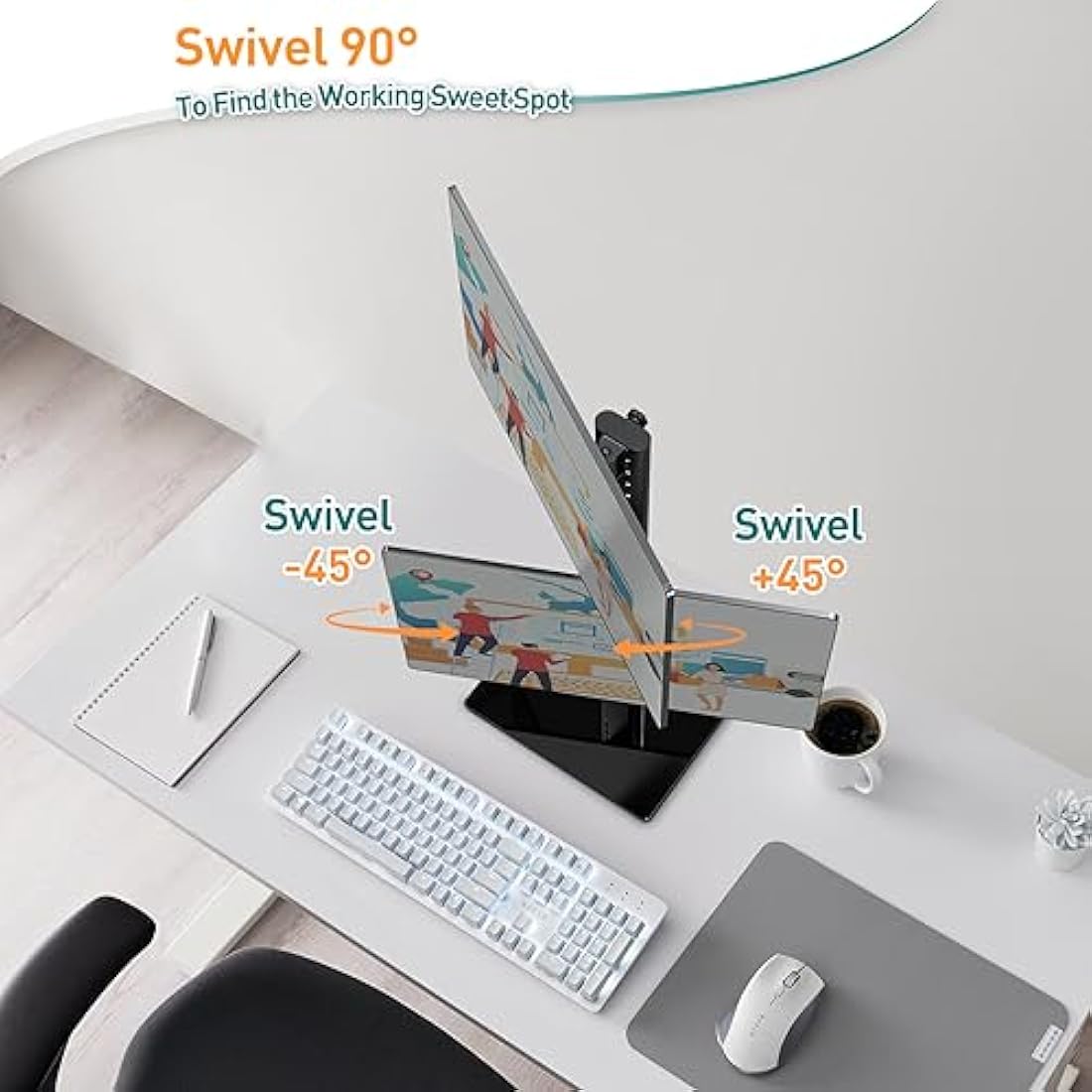 ELIVED Dual Monitor Stand - Freestanding Arm for 13-32 Inch Monitors, VESA 75x75/100x100mm, Up to 15KG, 360° Rotation, Height Adjustable EV2012