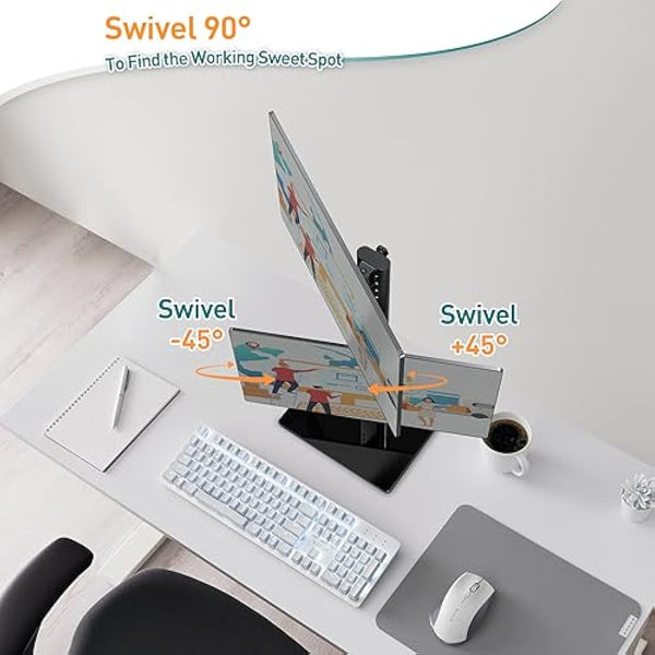 ELIVED Dual Monitor Stand - Freestanding Arm for 13-32 Inch Monitors, VESA 75x75/100x100mm, Up to 15KG, 360° Rotation, Height Adjustable EV2012