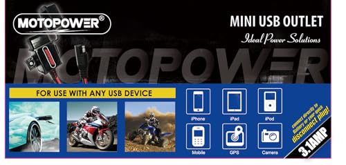 MOTOPOWER MP0609A 3.1Amp Motorcycle USB Charger Kit for Phone, GPS or Sport Camera