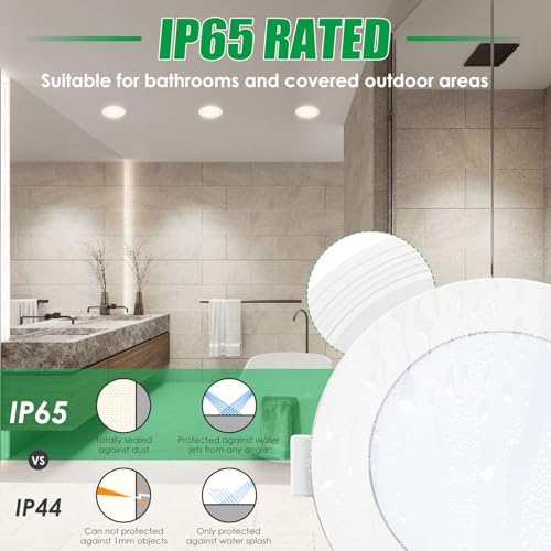 ALUSSO IP65 LED Downlights Ceiling Dimmable 10W 800LM LED Recessed Ceiling Spot Lights 3000K Warm 4000K Neutral 5700K Cool Adjustable Spotlights Ceiling Lights for Bathroom Kitchen, White, 6 Pack