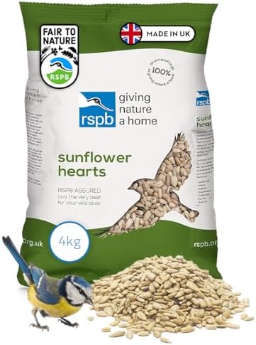 RSPB Sunflower Hearts Wild Bird Food 4kg, High in Energy & Protein, Great For Bird Feeders, Supporting The RSPB Charity, Resealable & Recyclable Packaging