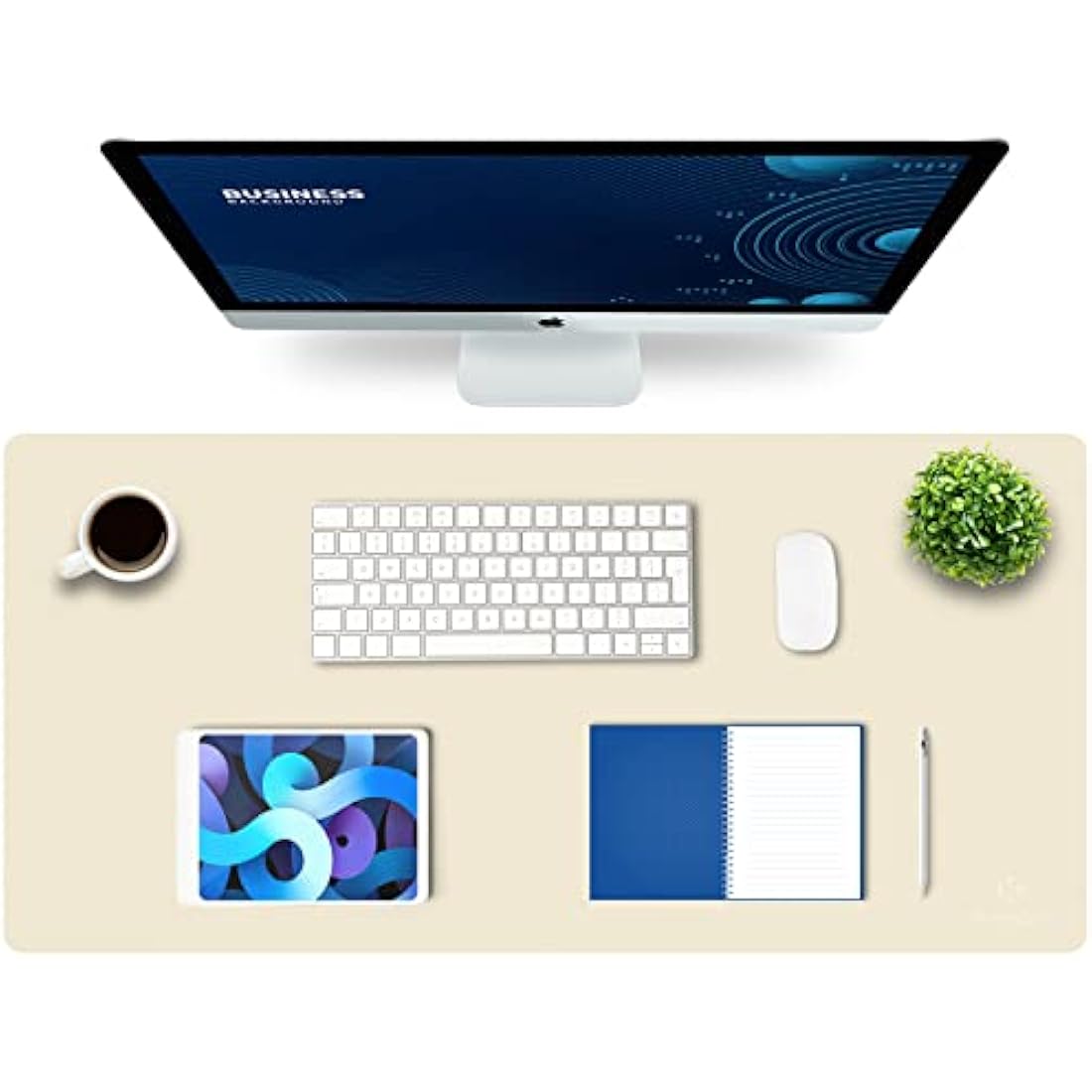 K KNODEL Large Office Leather Desk Mat, Mouse and Keyboard Pad, Computer and Laptop Mat, Desktop Protector and Cover, Writing Pad and Blotter (90x43cm, Ivory Cream)
