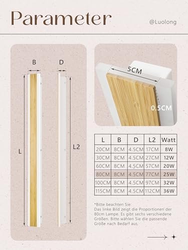 LUOLONG LED Wall Light Wood Long Wall Lamp Bamboo 80cm Indoor Lamp 3000K Wall Lights 25W Modern Interior Lighting Bedside Lamp Hallway Lamp Wall Lamp for Bedroom Living Room Staircase