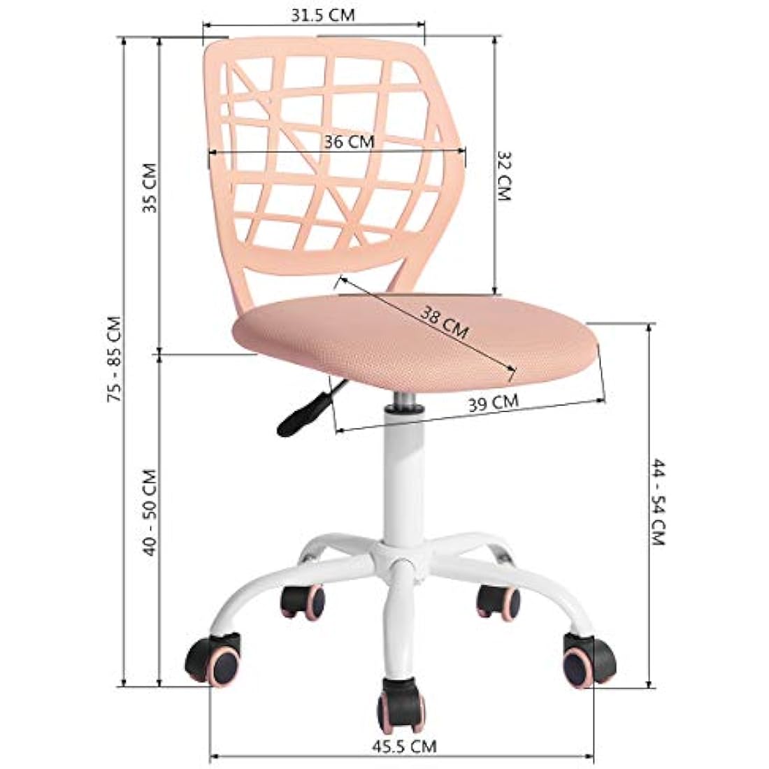 FurnitureR Office Chair Desk Chair Adjustable Height Swivel Fabric Seat Ergonomic Work Chair without Armrest, Light Pink