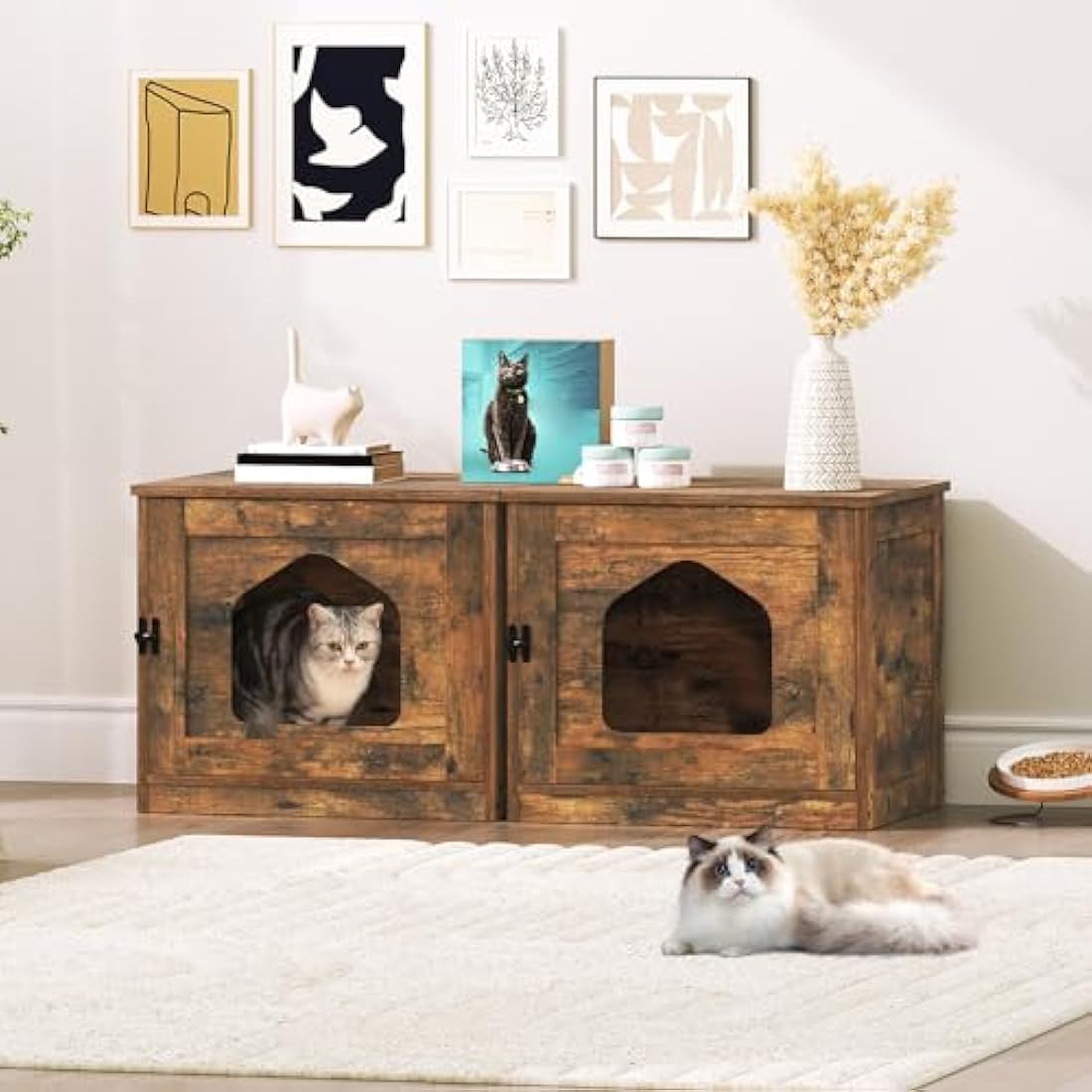 HOOBRO Cat Litter Box Enclosure, Hidden Litter Tray Furniture, Indoor Cat Cave House Side End Table, Pet Toilet with Door, Easy Clean, for Living Room, Hallway, Rustic Brown EBF01MW01G1