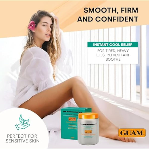 GUAM Seaweed Mud Anti Cellulite Treatment for Legs and Thighs - 1 kg Menthol Algae Cellulite Remover, Skin Firming Clay - Gentle Antioxidant Cooling Formula to Improves Firmness, Reduces Leg Swelling
