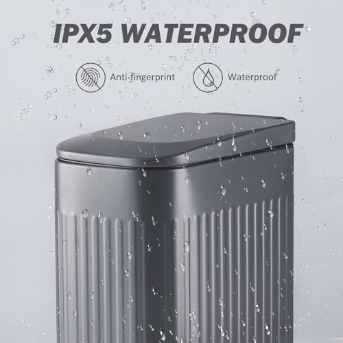 ELPHECO Slim Bathroom Trash Can Foot-Operated Stainless Steel Garbage Can with Soft Close Lid Step Trash Bin with Removable Inner Bucket for Bedroom, Office, Kitchen (Matt Grey, 1.8 Gallons)