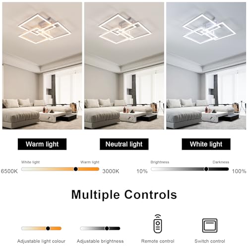 DELIPOP Led Ceiling Light Dimmable, 40W Modern Led Ceiling Lamp with Remote Control, Temprature and Brightness Adjustable, Square Acrylic Ceiling