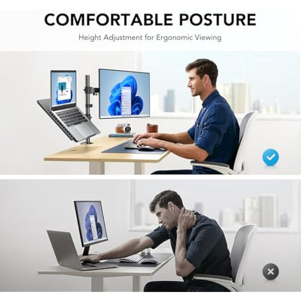 HUANUO Monitor Arm with Laptop Tray for 13 to 32 Inch Screen & 17 Inch Notebook, Monitor and Laptop Stand, Monitor Arm Desk Mount Fits VESA 75 / 100