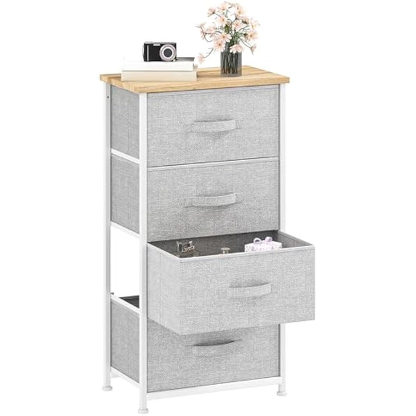 DWVO Chest of Drawers, 4 Fabric Drawers Bedroom Cabinet,Dresser for Bedroom,Living Room With Handles,Wood Top and Sturdy Steel Frame,Light Grey