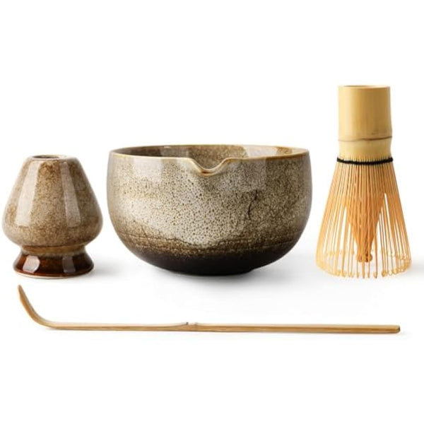 EOIMS Japanese Matcha Tea Set,Ceramics Match Bowl with Spout,Included Handmade Ceramic Whisk Holder, Matcha Whisk (Chasen) and Scoop,Perfect Matcha Ceremony Kit for Traditional Tea Ceremony