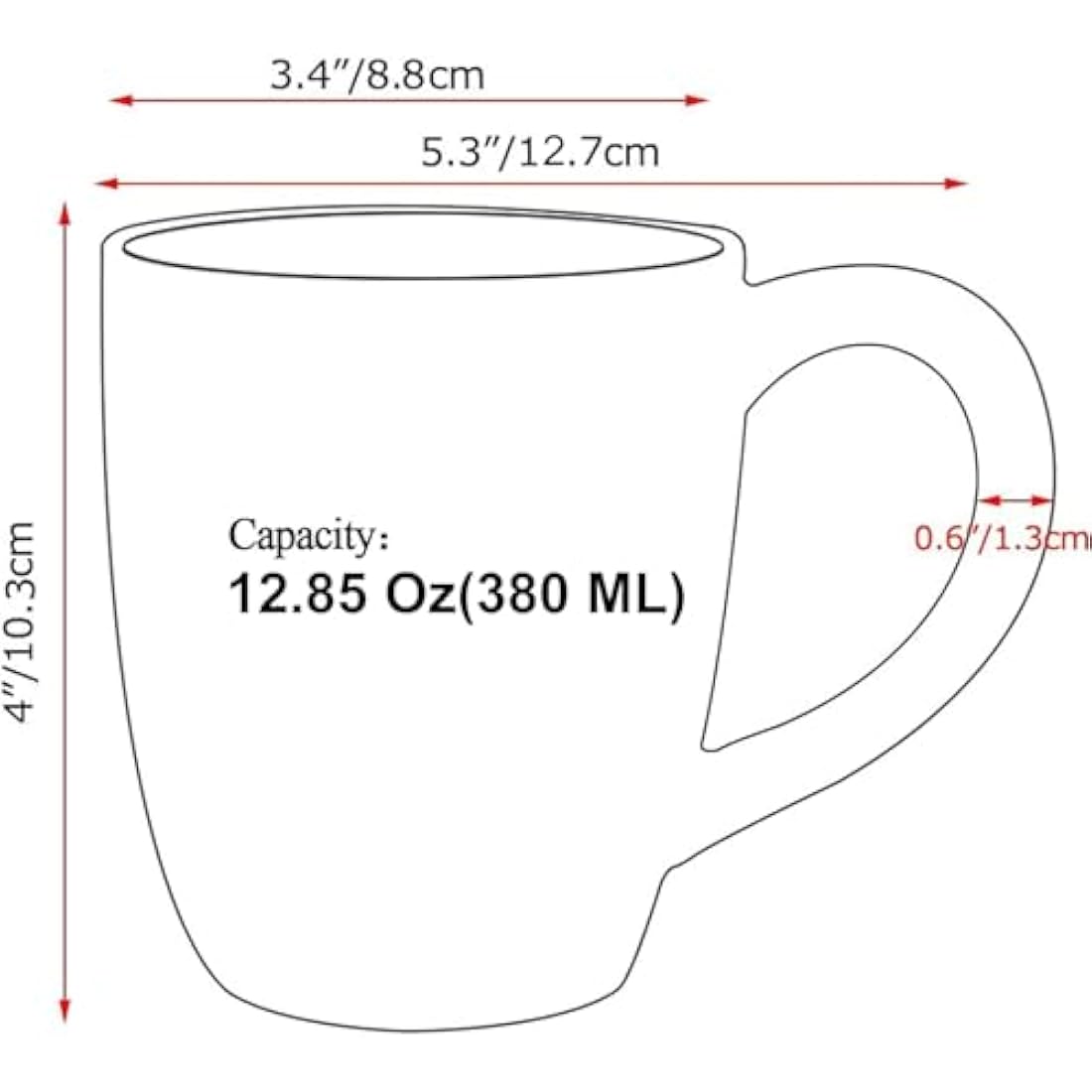 Hoikwo 12oz / 380ml Coffee Mugs Set of 6, White Bone China Mugs with Relief Pattern for Coffee, Tea, Latte, Milk, Cocoa, Juice and Other Hot Drinks