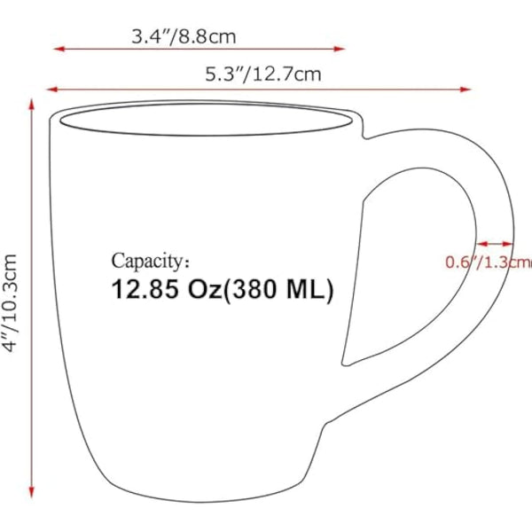 Hoikwo 12oz / 380ml Coffee Mugs Set of 6, White Bone China Mugs with Relief Pattern for Coffee, Tea, Latte, Milk, Cocoa, Juice and Other Hot Drinks