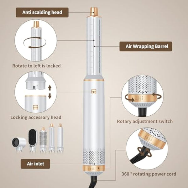 Air Styler Magic Hair Styler- 5 in 1 Hair Dryer Brush Ionic Air Curler,Blowout Airflow, Blow Dryer Brush Set,Multi Styler Tools fo Fast Drying Styling Curling Straightening Hair