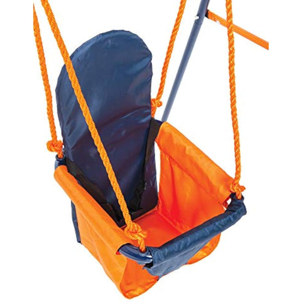 Hedstrom Folding Baby Swing Set | Age 6-36 Months | Outdoor Garden or Home Play Equipment Children | Adjustable Kids Playground | Toddler Toy Chair High Back, Blue/Orange