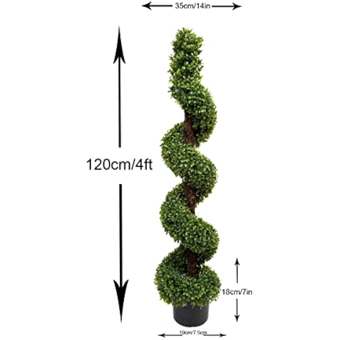2 x Artificial Premium Quality Topiary Boxwood Spiral Trees in Black Pot for Indoor Outdoor Decor, UV Stable (4ft/120cm)