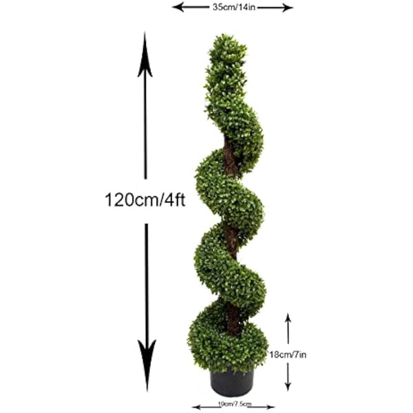2 x Artificial Premium Quality Topiary Boxwood Spiral Trees in Black Pot for Indoor Outdoor Decor, UV Stable (4ft/120cm)