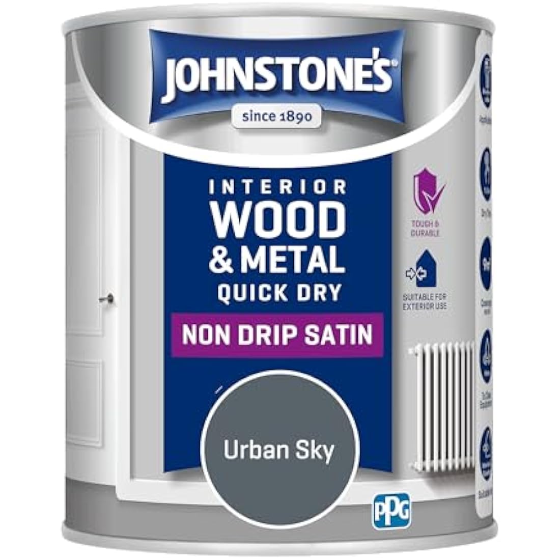 Johnstone's - Wood & Metal Paint - Satin Finish - Urban Sky - 750ml - Water Based - Non Drip & Quick Drying - Radiator Paint - Low Odour - Dry in 1-2 Hours - 8m2 Coverage per Litre