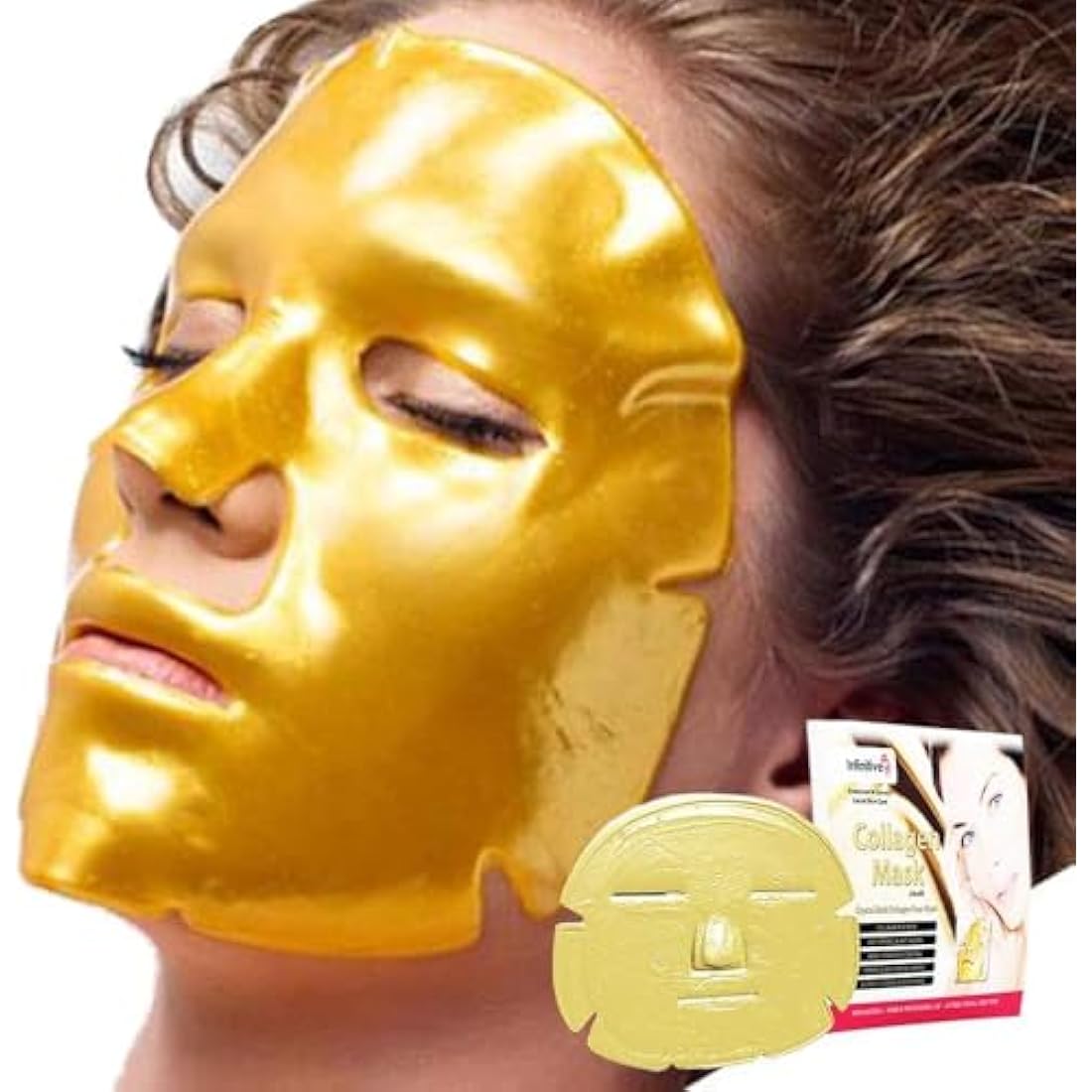 50 x Infinitive Beauty 24K Gold Collagen Crystal Face Mask – Anti-Aging Gel Sheet Mask for Wrinkles, Hydration, and Skin Firming, 10-Pack, Professional Facial Skincare Treatment