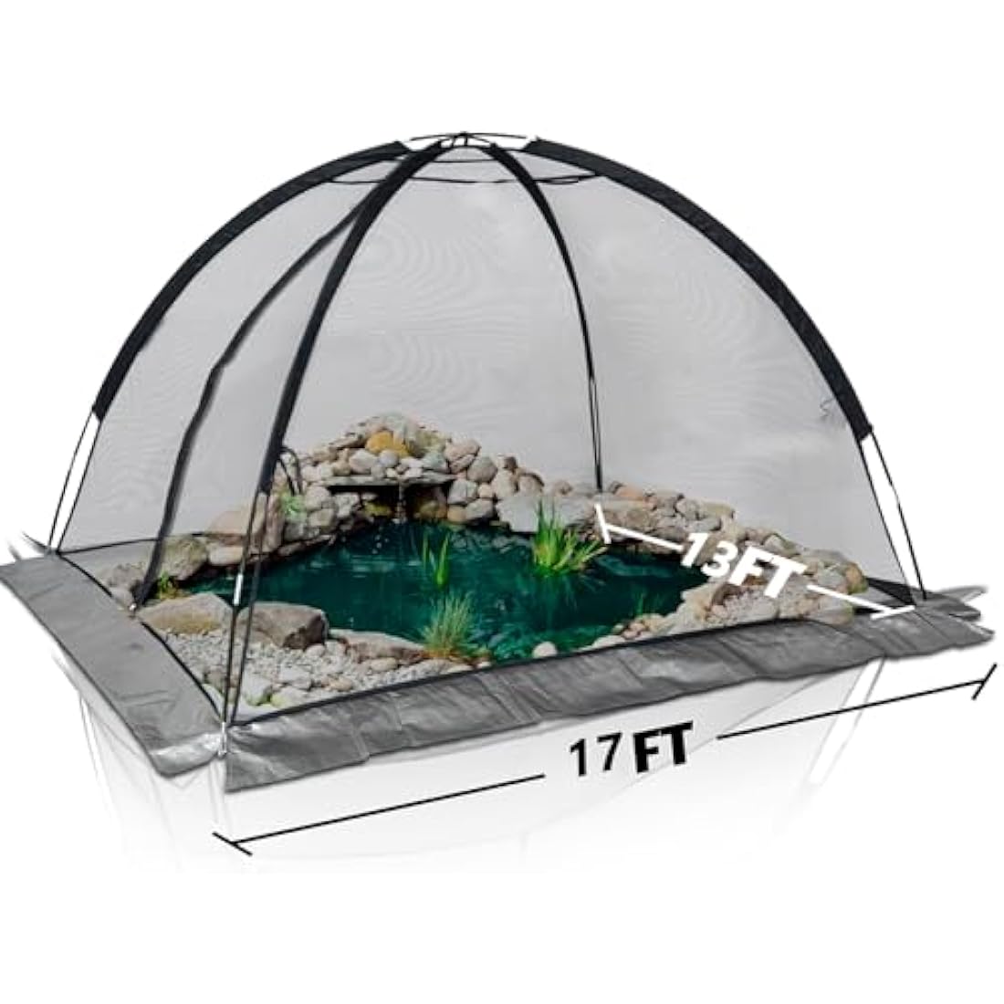 Kapler Pond Cover Net, 17x13FT Pond Cover Netting for Outdoor, Garden Pond Protector, Pond Dome with Zipper and Stakes, Pond Cover for Koi Ponds