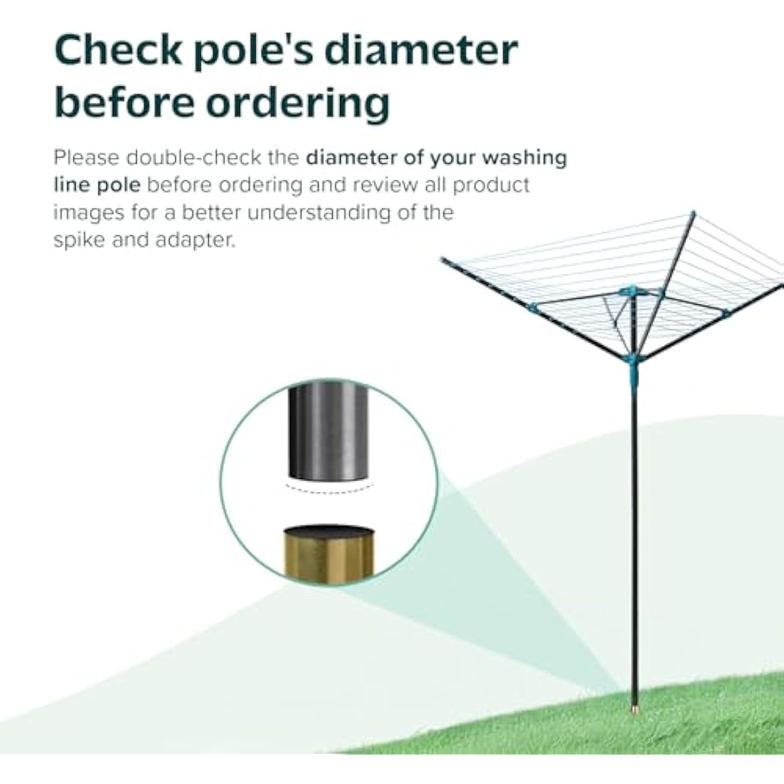 FLATRO Washing Line Spike with Plastic Adapter (32mm and 40mm) | Heavy Duty Metal Ground Spike Rotating Clothes Line for Washing Line Galvanized Garden Spike