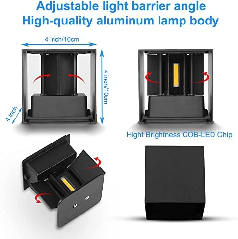 CANMEIJIA Outdoor Wall Lights 12W, Waterproof IP65 LED Outside Wall Lights Adjustable Beam Aluminum Black Indoor Wall Lamp 3000K Warm White for Garden Bathroom Bedroom Living Room Kitchen (4 Pack)