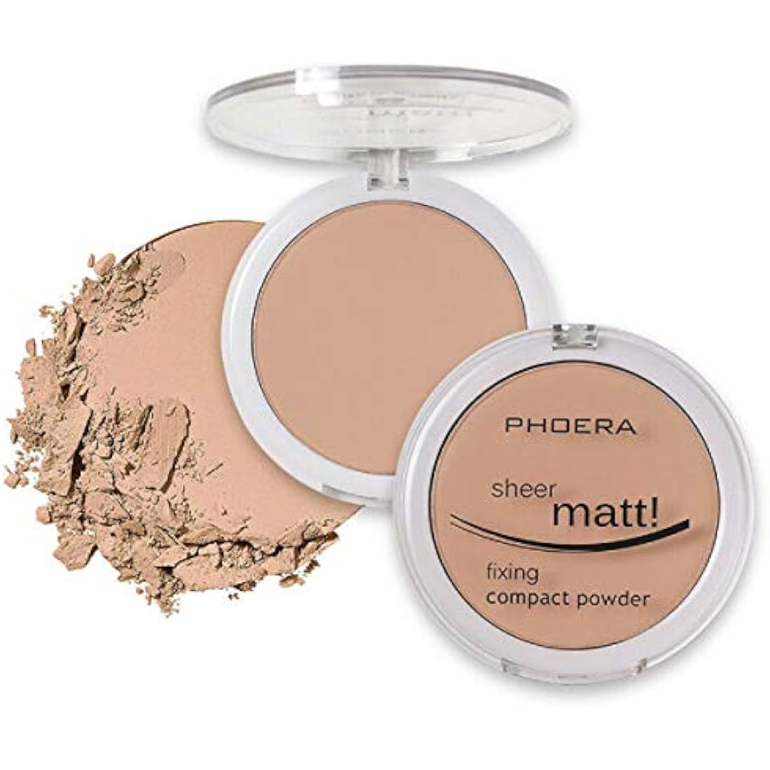 AQUAPURITY PHOERA Sheer Matte Compact Powder Fixing Powder Makeup Base Fixer Setting Powder Foundation Fixing Compact Pressed Powder Long Lasting Make Up Fixer Skin Vitamin E Beauty Blender (203 NUDE)