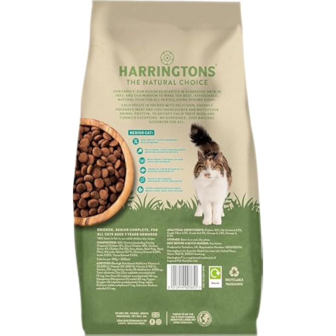 Harringtons Complete Senior Dry Cat Food Chicken 2kg (Pack of 4) - Tasty Natural Goodness