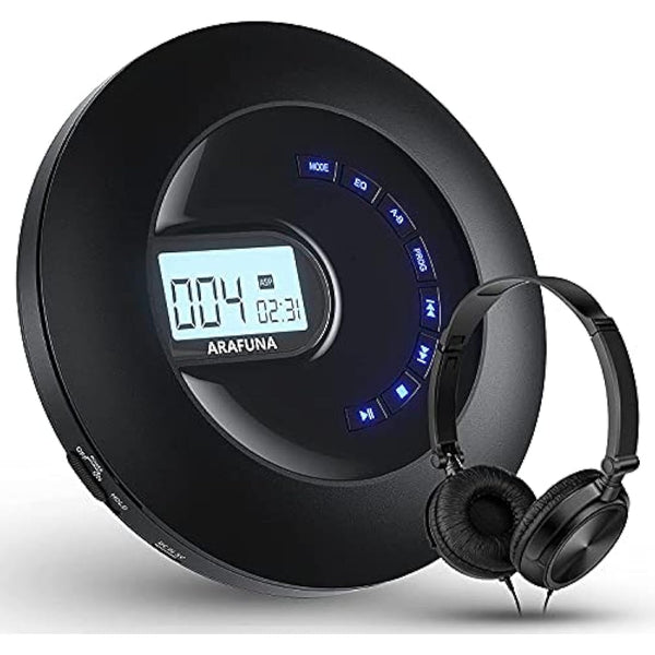 ARAFUNA CD Player Portable, Rechargeable Portable CD Player for Car and Travel, Small Player CD with Headphone and Anti-Skip, Personal Player with LCD Display, AUX Cable, Backlight