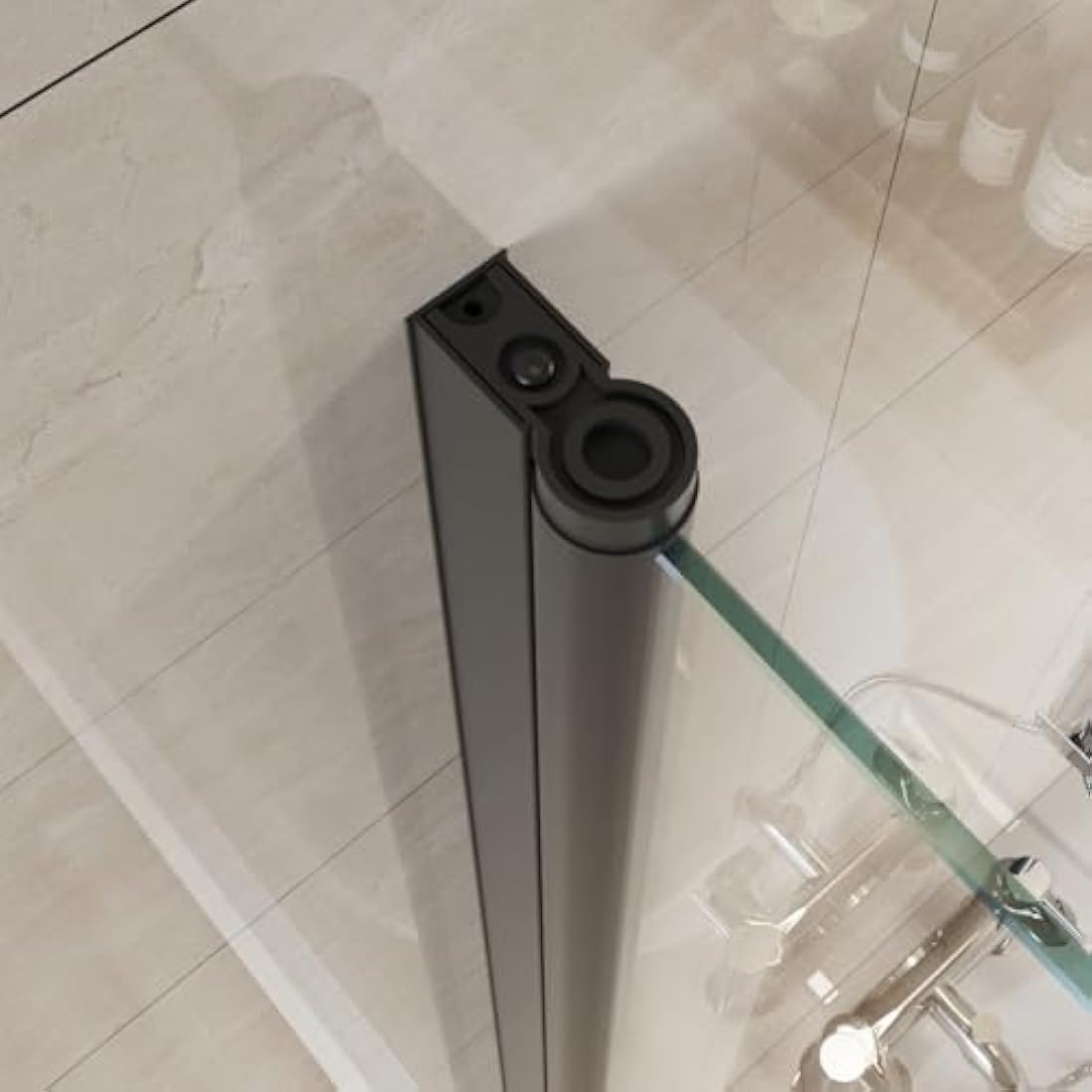 Aquariss 800x1400 Bath Screen Pivot Bath Shower Easy Clean Glass Screen Reversible Door Panel Black with Towel Rail