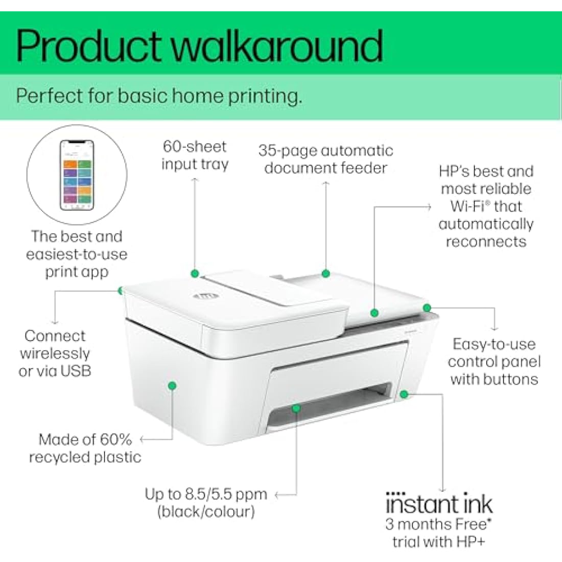 HP DeskJet 4220e All in One Printer | Perfect for Home | Colour | Wireless | Print, Scan & Copy, ADF | 3 Months of Instant Ink Included Easy Setup & Reliable Wi-Fi | Cement