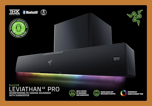 Razer Leviathan V2 X - PC Gaming Soundbar (Full-Range Drivers, Compact Desktop Form Factor, USB Type C Power and Audio Delivery, Bluetooth 5.0) Black