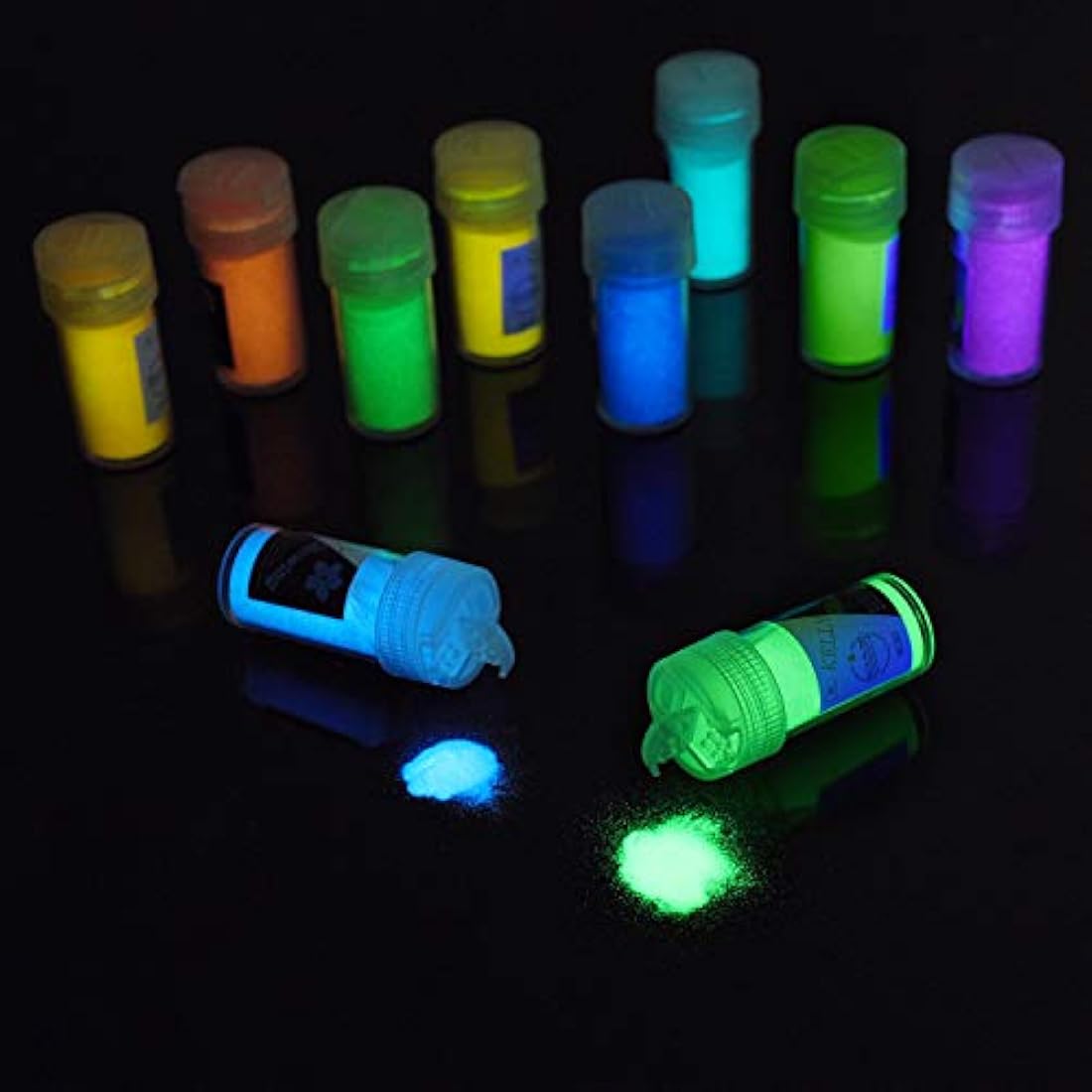 10 Colour Glow In The Dark Pigment Powder with UV Lamp - Epoxy Resin Luminous Powder Skin Safe Long Lasting Self Glowing Dye for DIY Nail Art,Acrylic Paint,Fine Art, 20g Each(Total 7oz)