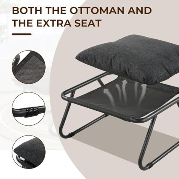 Grand patio Sun Lounger for garden, Garden lounger with Side Table and footstool, Recliner Chair with Removable Cushion for Adults, Reclining Garden chairfor Patio, Living Room, Outdoor, Dark Gray