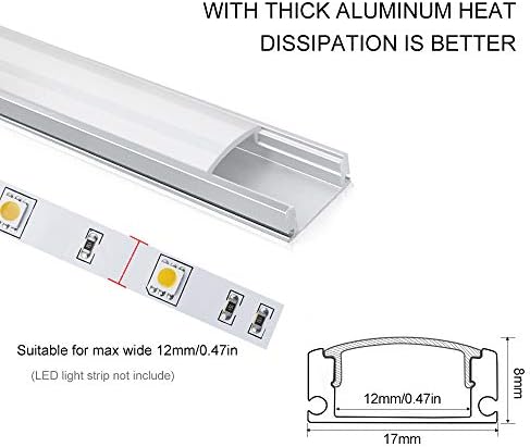 LightingWill Aluminum Channel 3.3ft/1Meter Silver U-Shape LED Diffuser With Milky White Cover, End Caps and Mounting Clips Aluminum Extrusion For LED Strip Lights U02