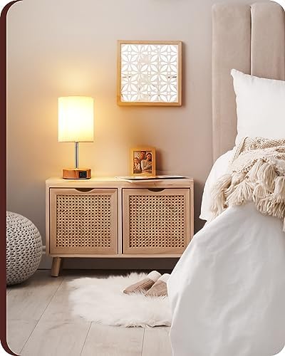 EDISHINE Bedside Lamps Set of 2, Touch Table Lamps with 2 USB Ports, Pleated Fabric Shade, 3 Way Dimmable Lamp for Bedroom, Living Room, Home Office, Wood (Bulb Included)