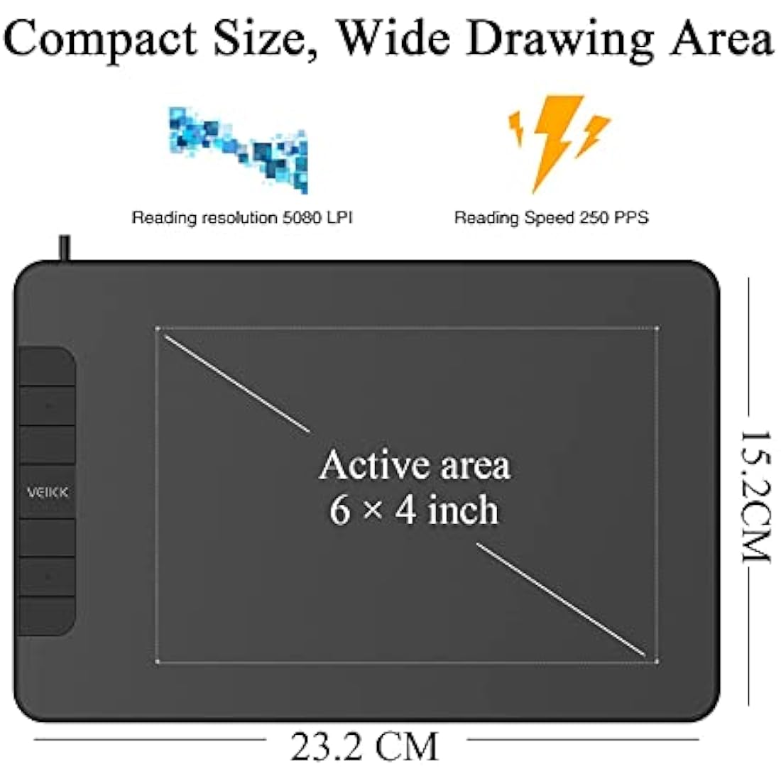 Graphics Drawing Tablet, VEIKK VK640 6 × 4 Inch Digital Drawing Pad with Battery-Free Pen 6 Shortcut Keys Tilt Function 8192 Levels Electronic Writing Pad for Laptop PC for Android OS Windows MAC